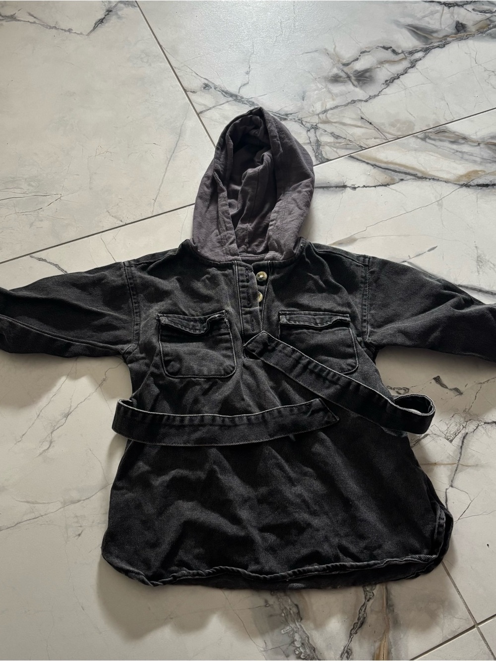 Zara Black Hooded Denim Dress with Belt